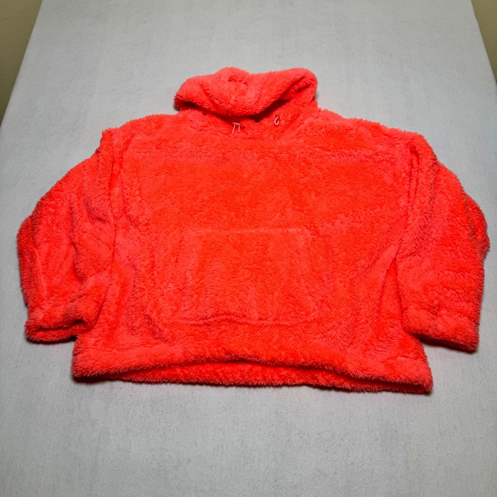 Athletic Works Womens XL Neon Orange Sherpa Hoodie Plush Fuzzy Fleece Pullover